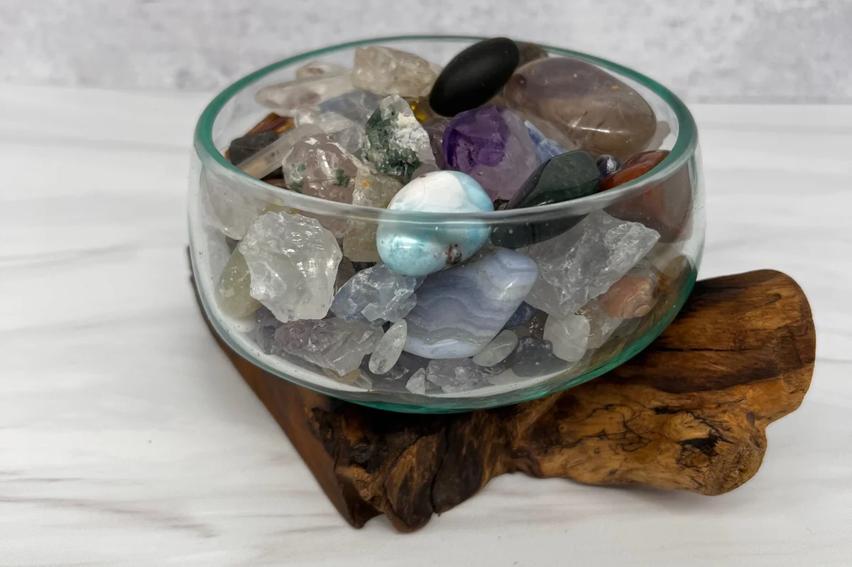 bowl of gemstones