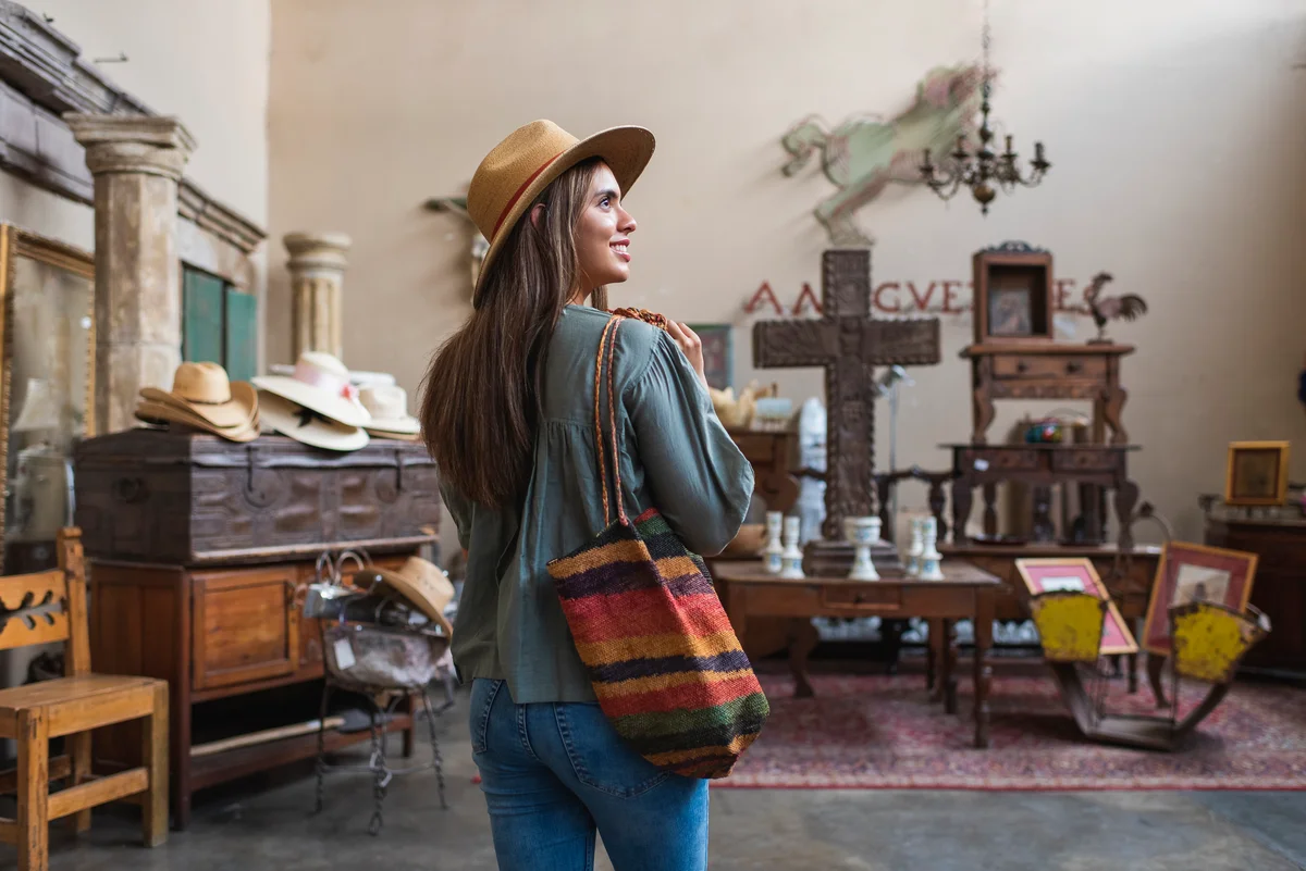 woman in an antique shop