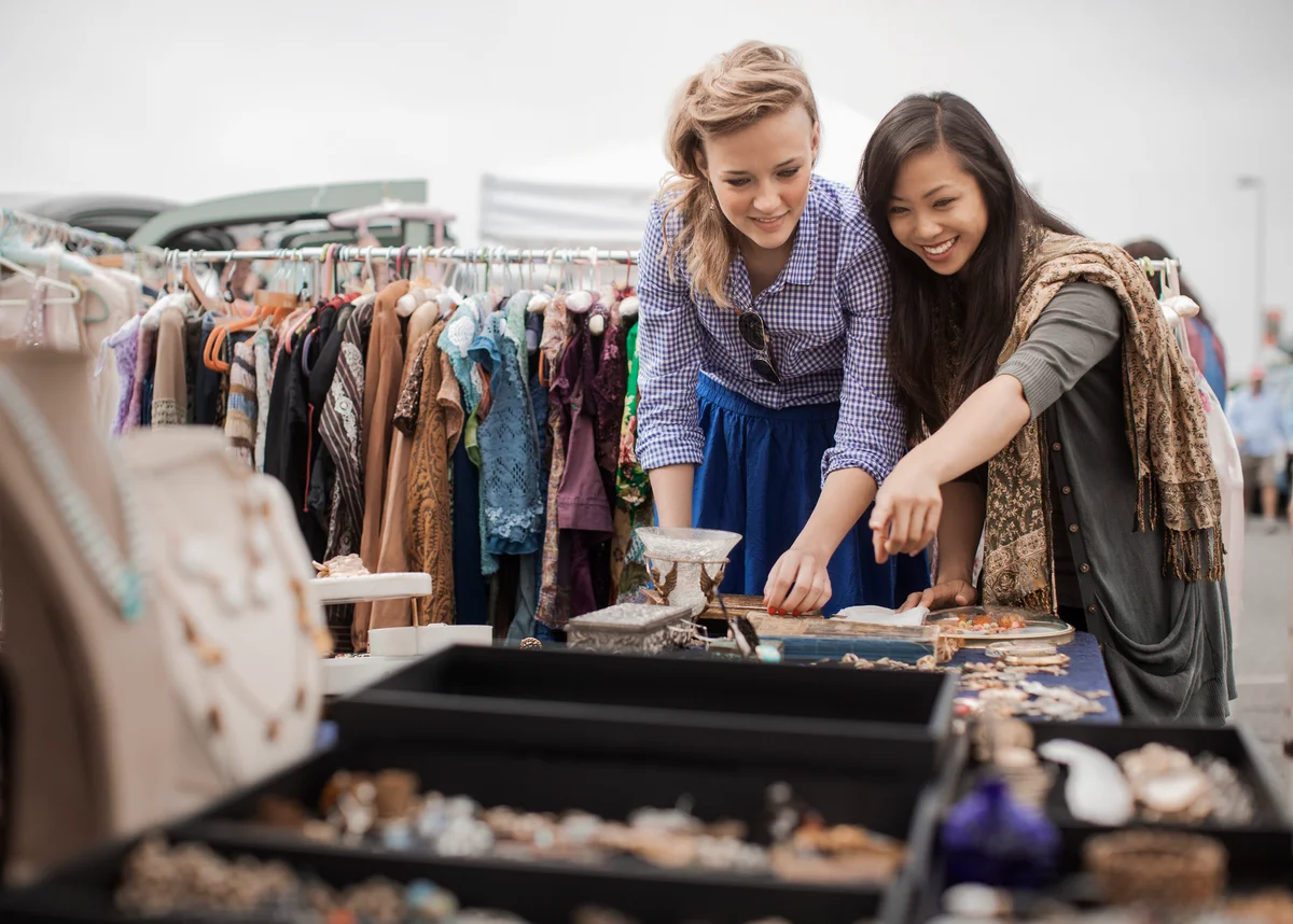 two women shopping for antique jewelry