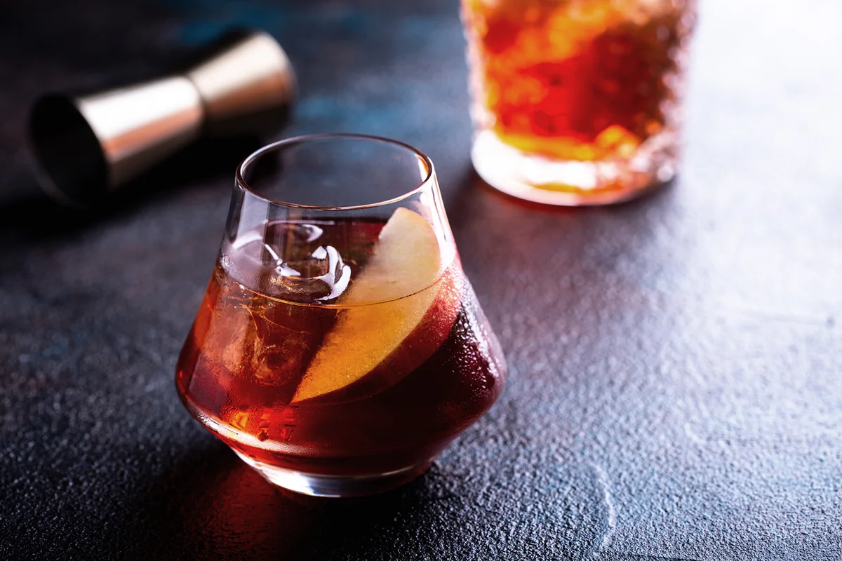 Apple old fashioned cocktail in a glass