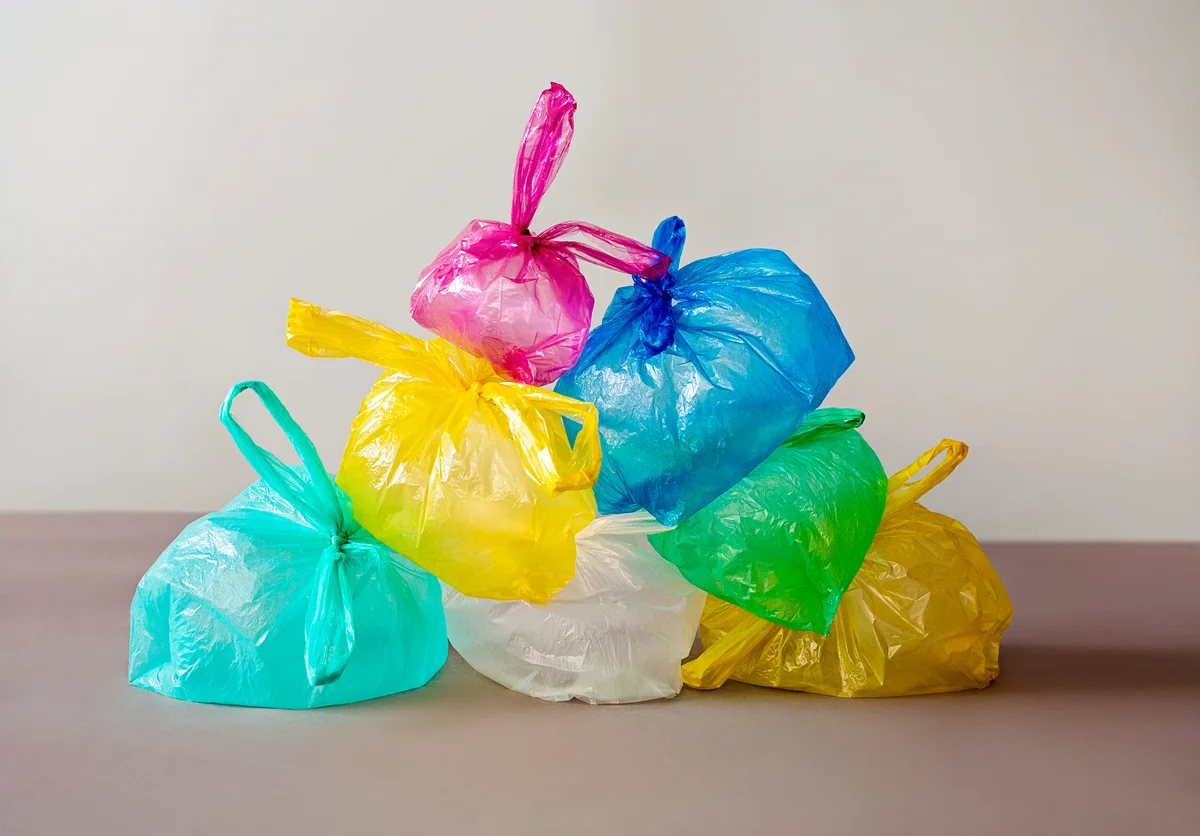 A stack of colorful plastic bags