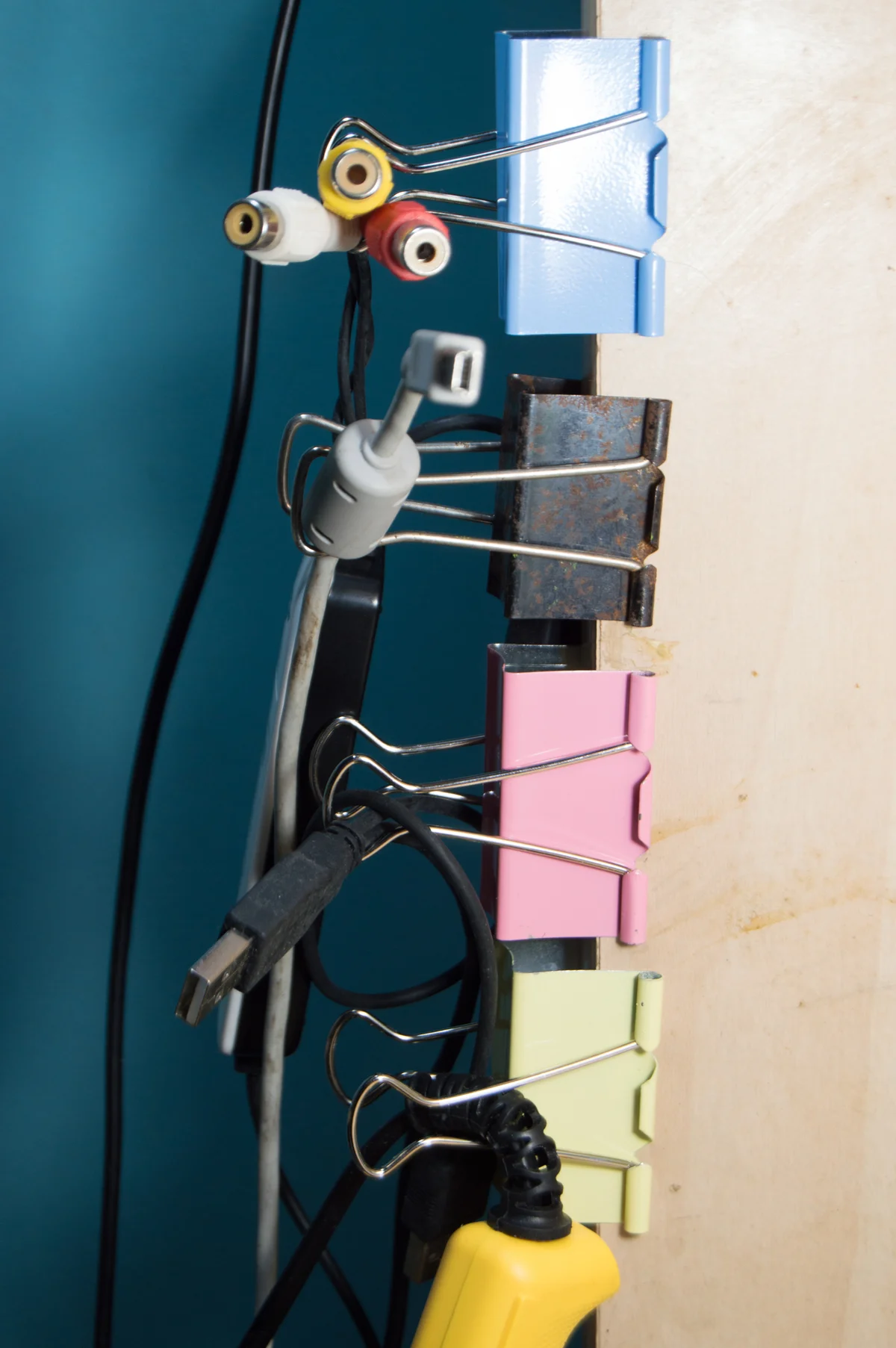 Wires organized with binder clips