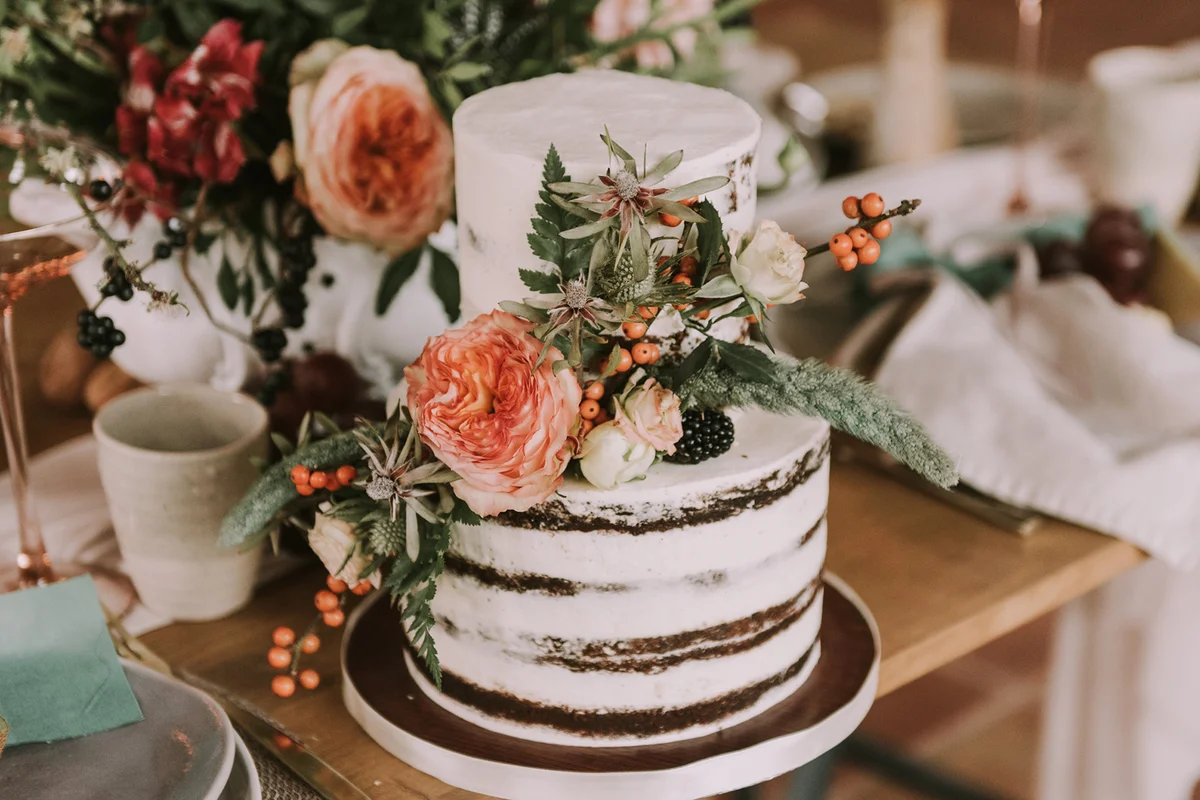 Wedding cake decorated with flowers