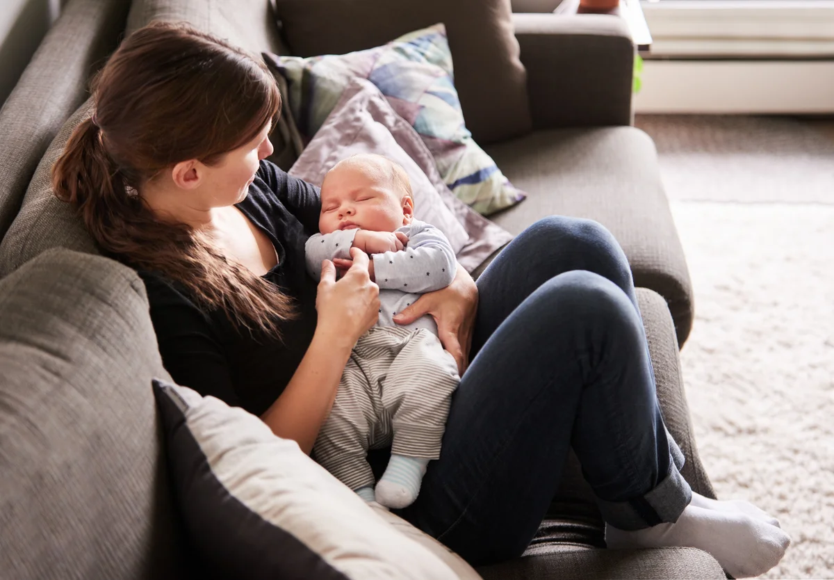 mom with baby contact napping