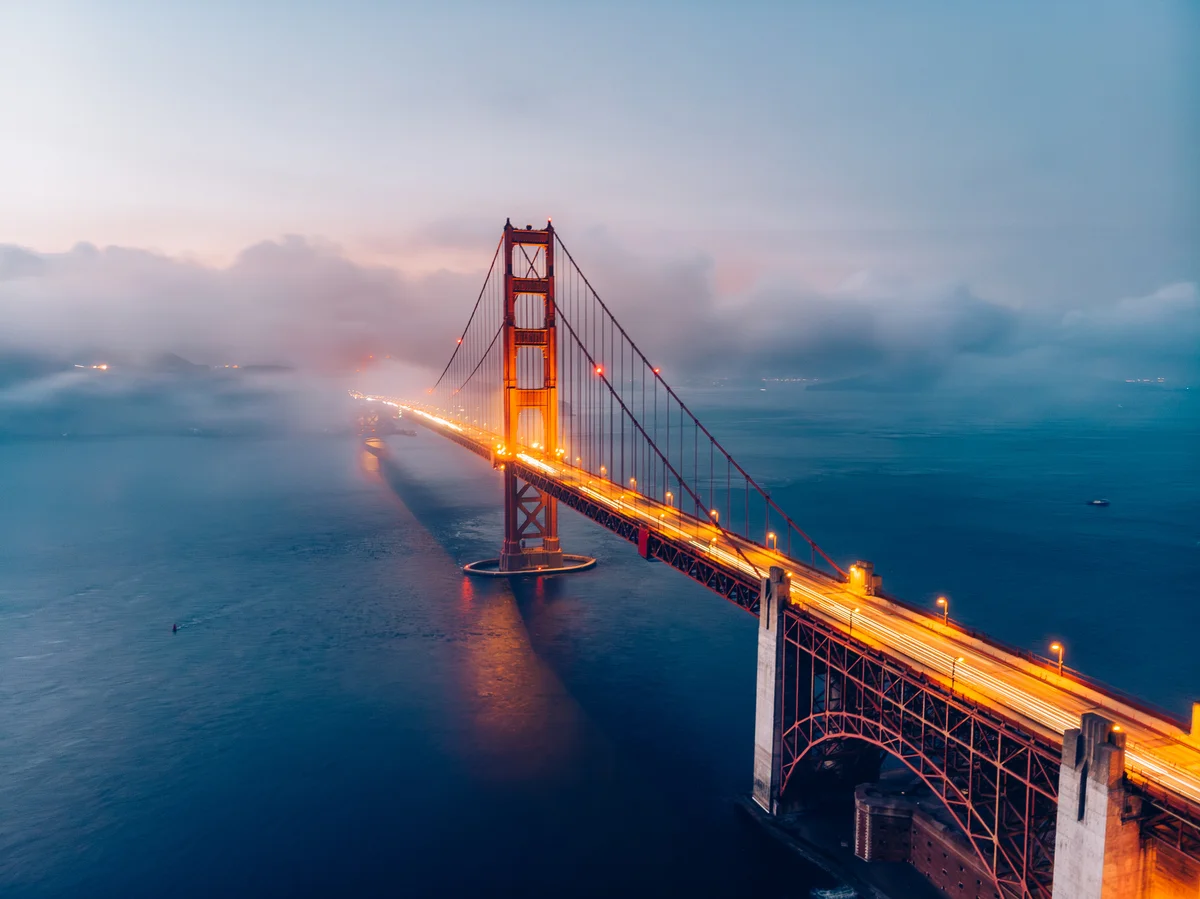 Golden Gate Bridge surrounded by clouds