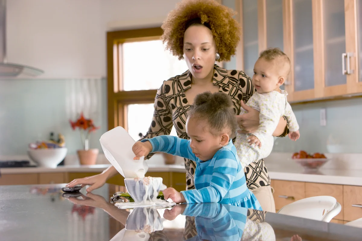 Mother getting kids ready in the morning
