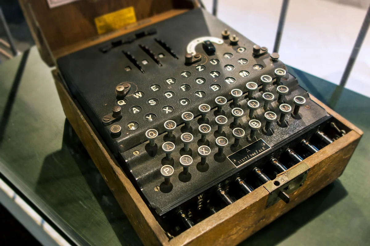3-rotor Wehrmacht Enigma machine in wooden box used during World War Two