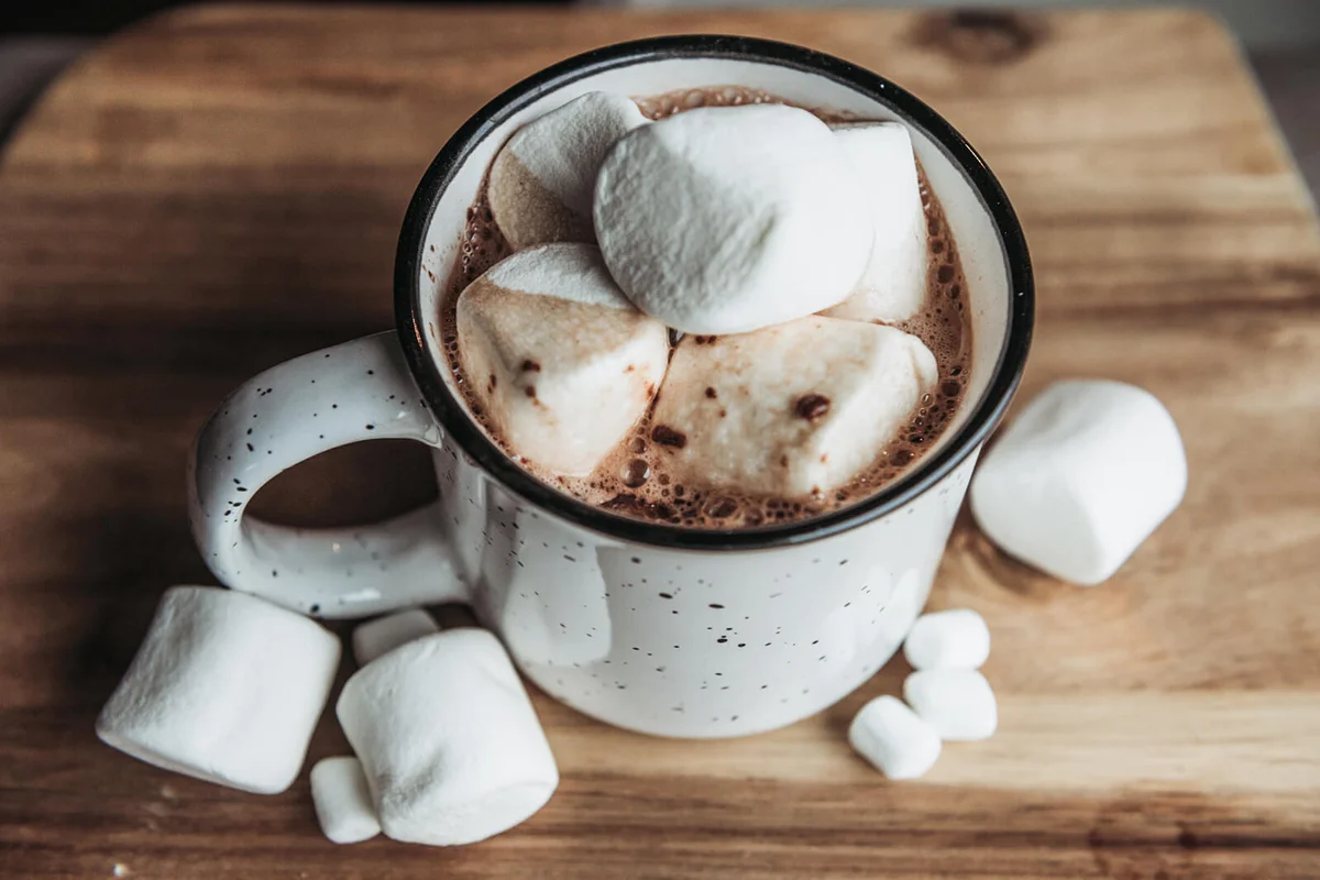 Mug filled with hot chocolate and marshmallows
