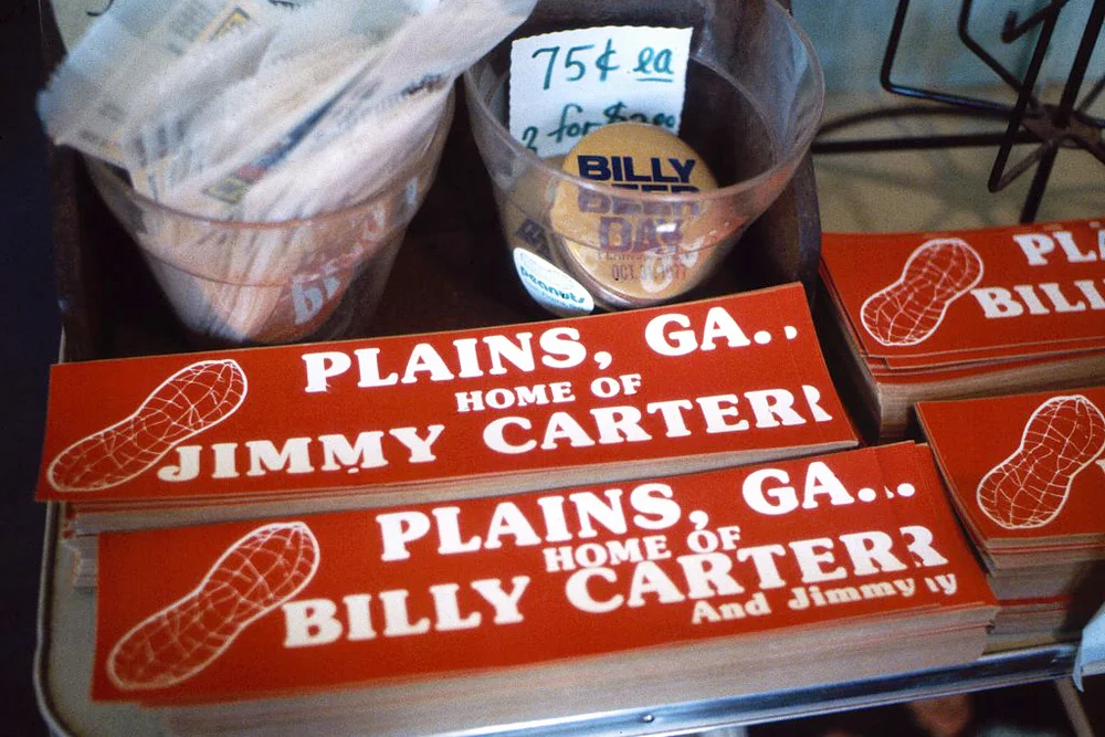 Souvenir bumper stickers and other items related to Jimmy Carter