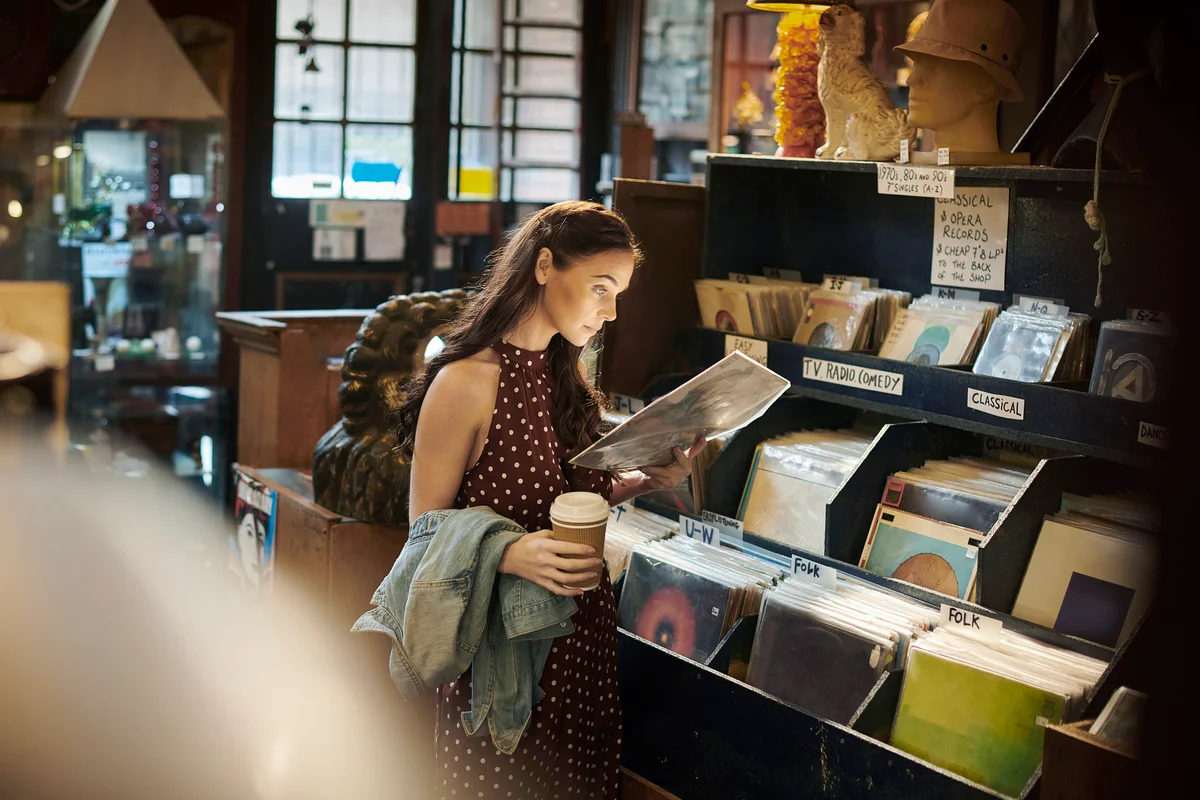Woman in Vinyl shop