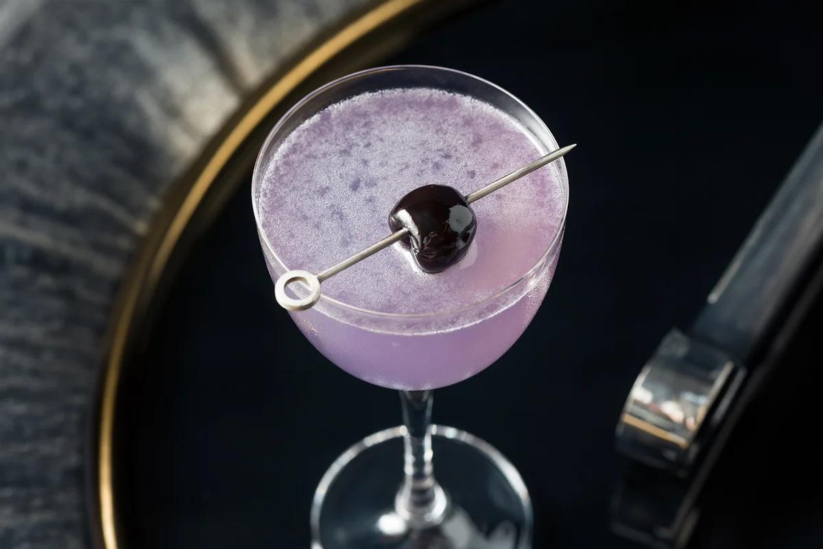 Boozy Refreshing Aviation Cocktail with Gin and Violette Liquor