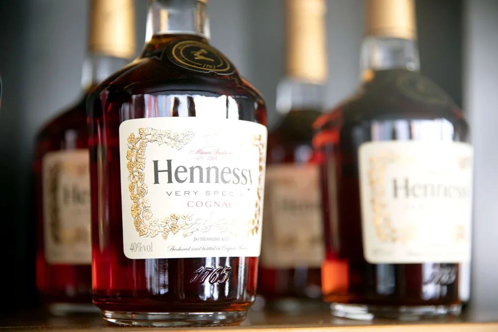 ONDON, ENGLAND - JUNE 11: A view of Hennessey bottles at the Hennessy: For The Culture installation as part of the Get Up, Stand Up Now exhibition, celebrating 50 years of Black creativity in Britain and beyond at Somerset House on June 11, 2019 in London, England.