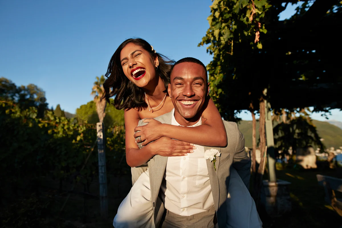 happy wedding couple