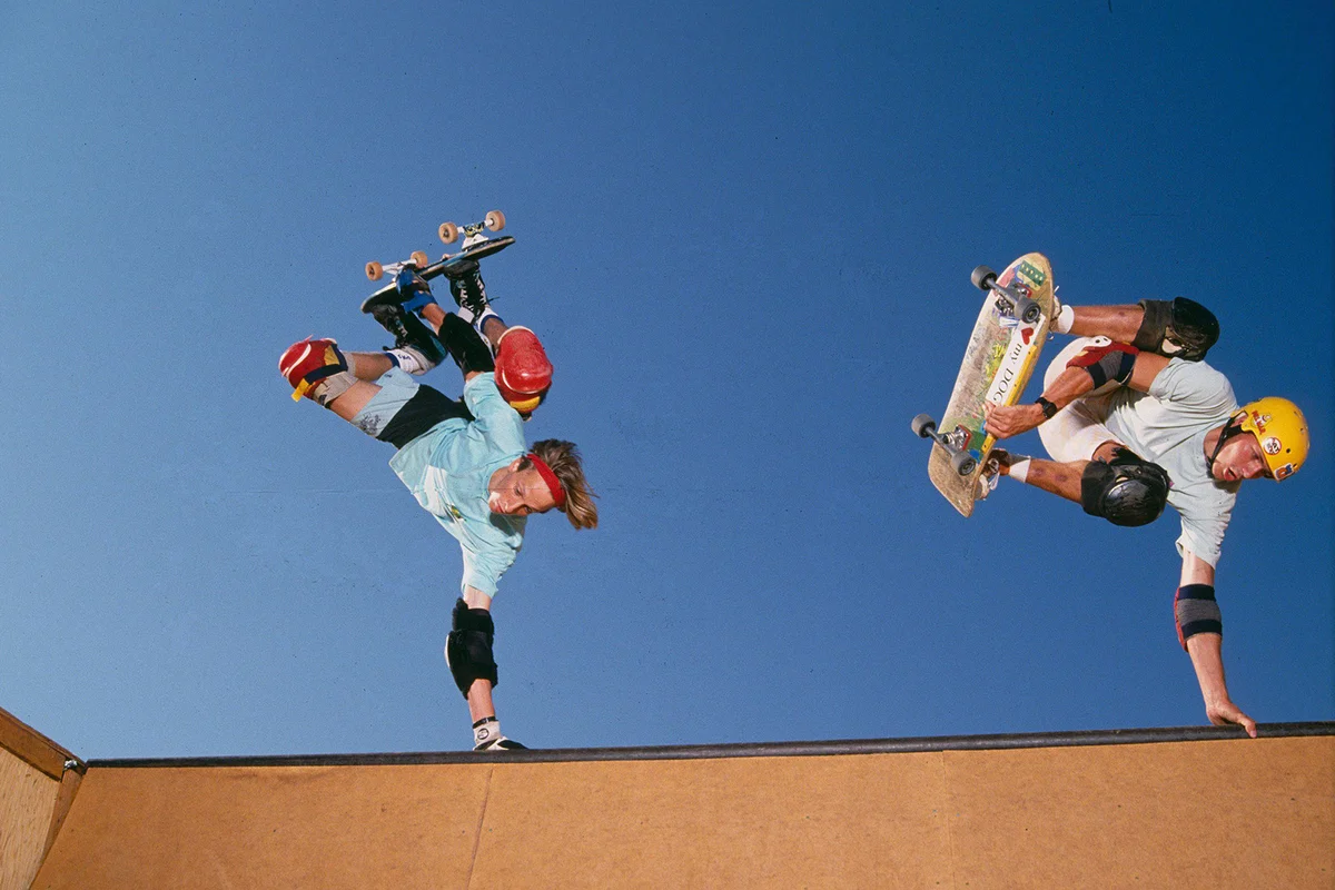 TOny Hawk practicing on a ramp