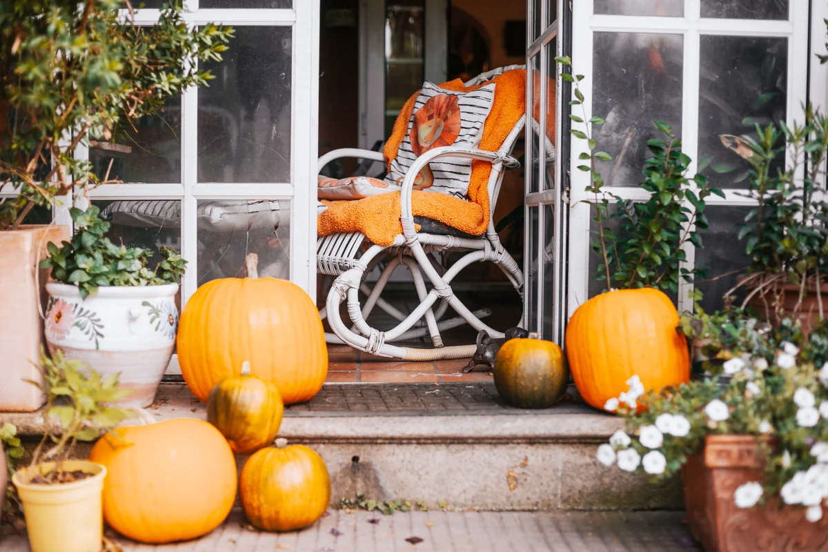 Fall and halloween decoration front porch
