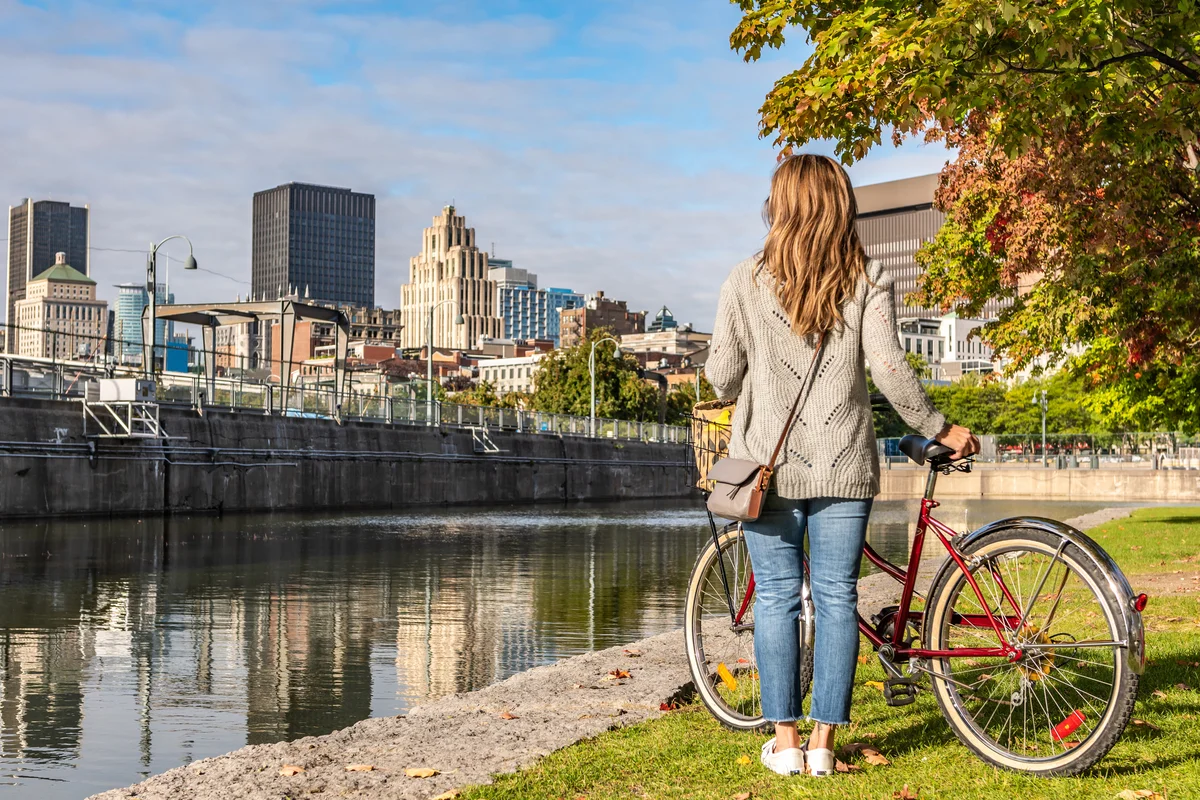 woman with bike in Montreal
