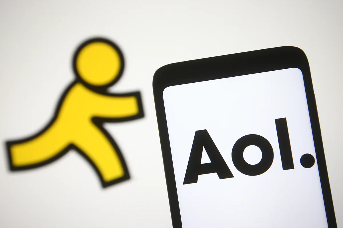 AOL logo is seen on a smartphone