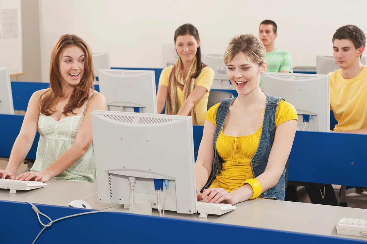 Students using computer in computer lab