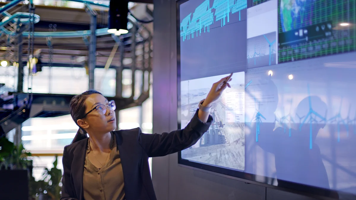 woman with a touchscreen