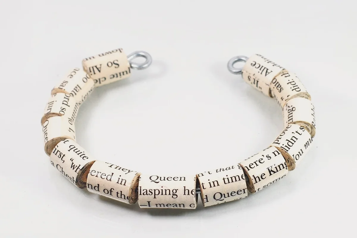 Alice in Wonderland Jewelry- Upcycled Paper Bead Cuff Bracelet