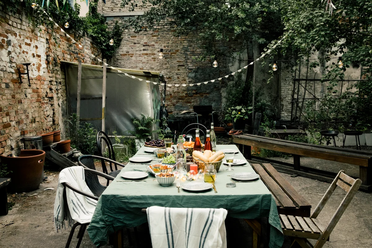 A nicely decorated picnic table