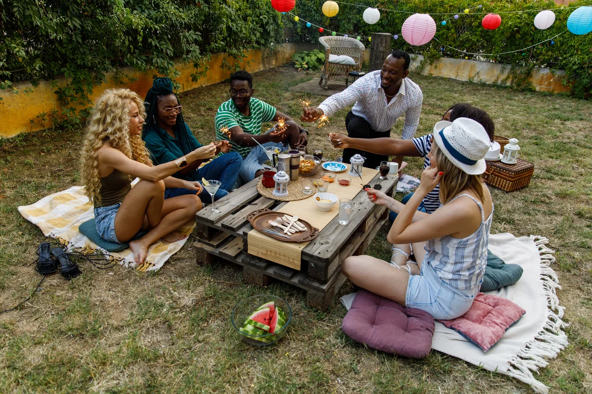 Group of friends enjoying outdoor picnic