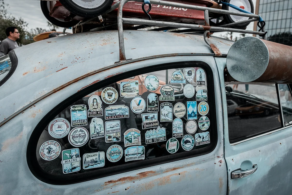 A Car Window full of Stickers