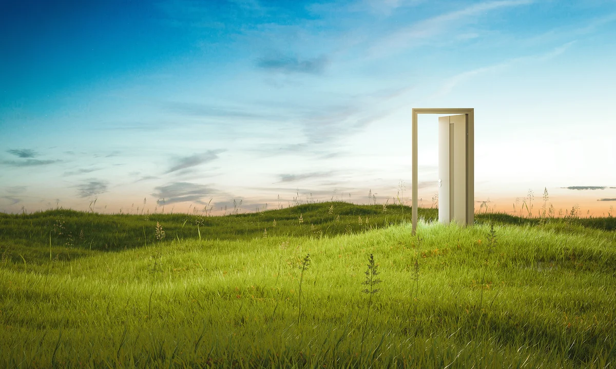 Doorway in a field looking like Heaven