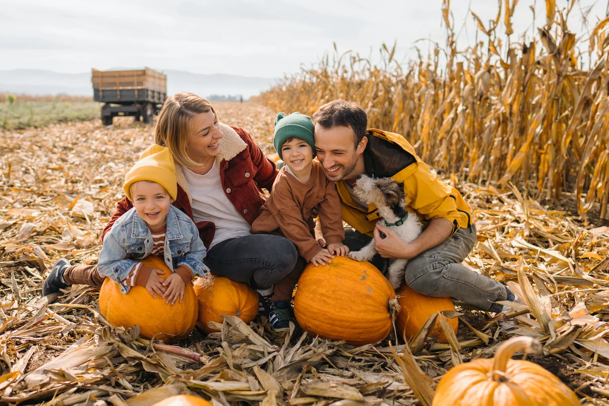 Family in a pumpkin patch