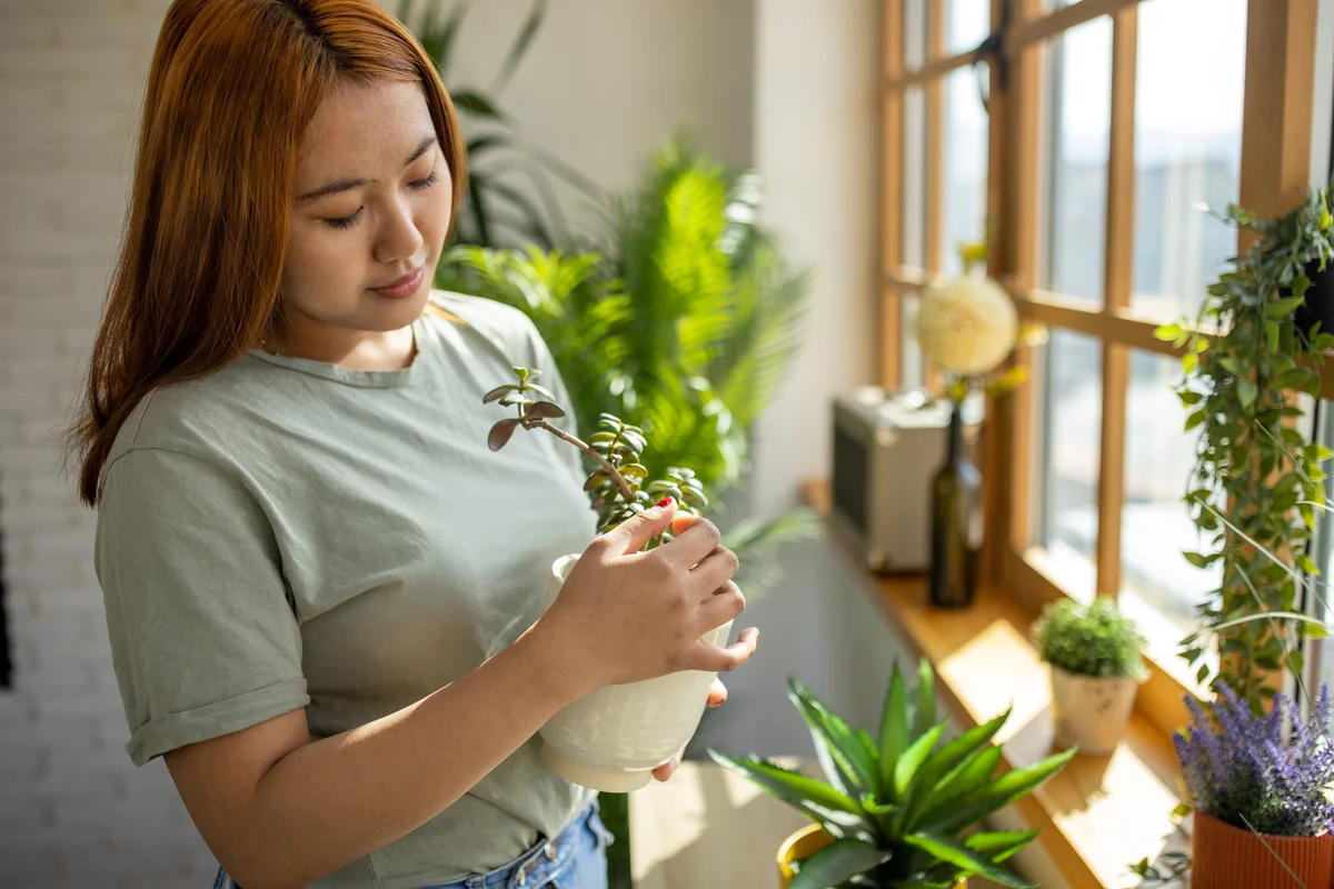 Young woman nurturing her plants