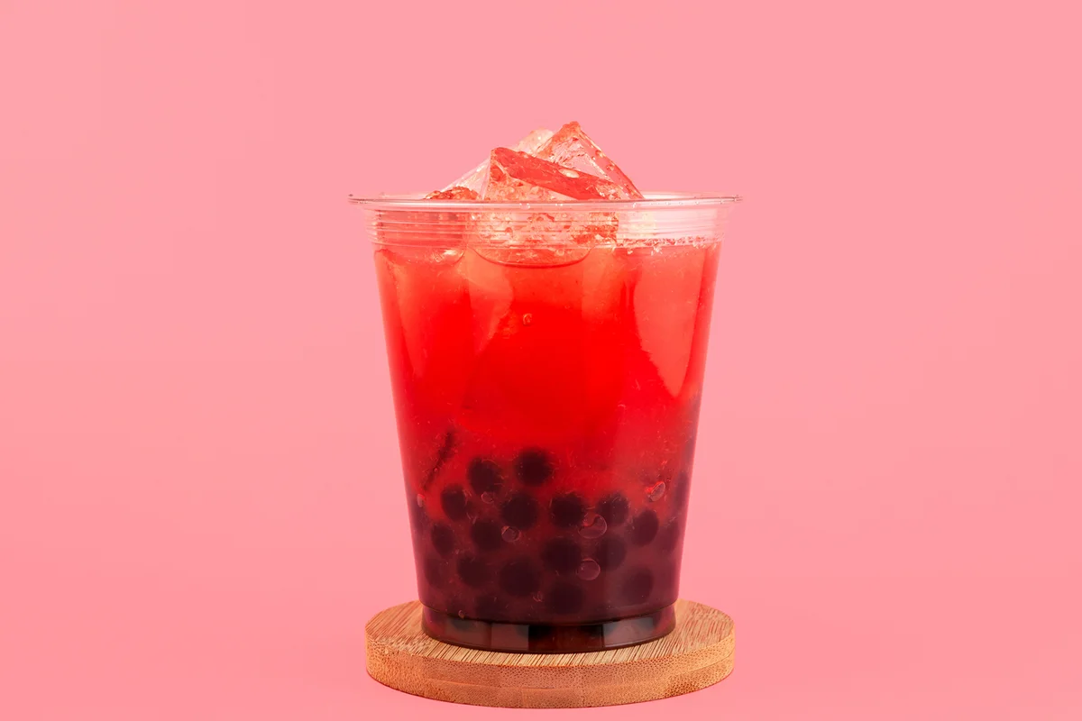 fruits bubble tea in disposable plastic take away cup