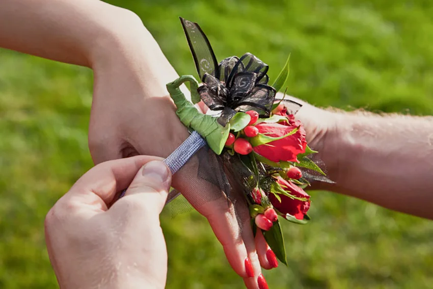black and red corsage