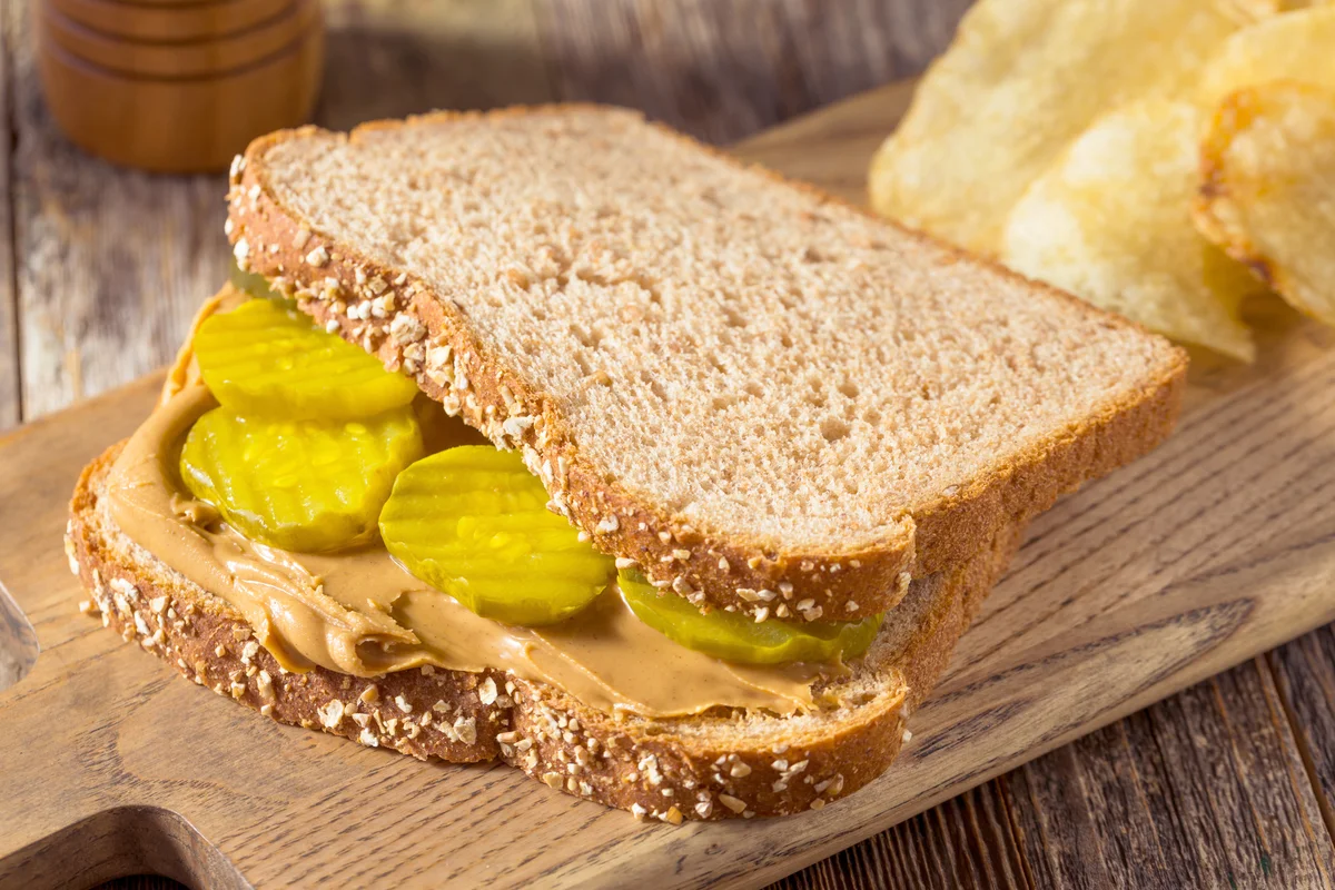 Homemade Peanut Butter and Pickle Sandwich