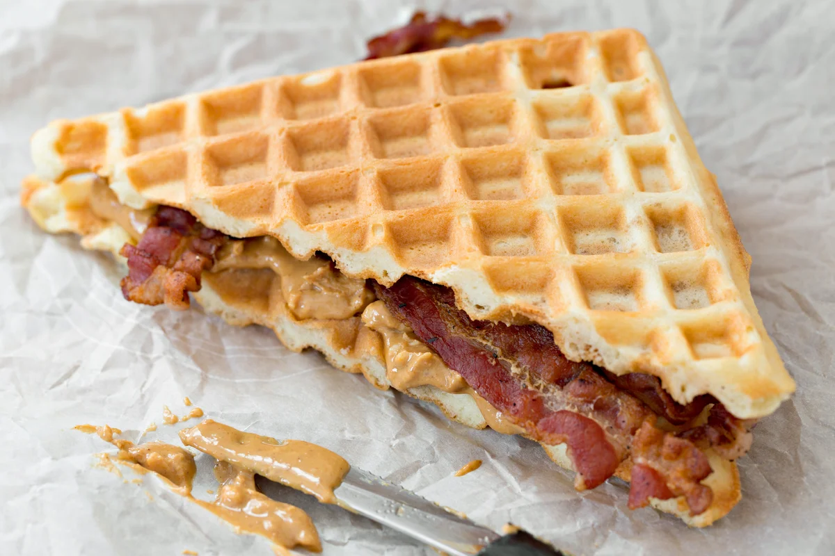 Peanut Butter And Bacon Waffle Sandwich