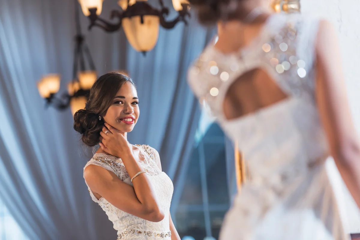 Young woman in elegant white dress