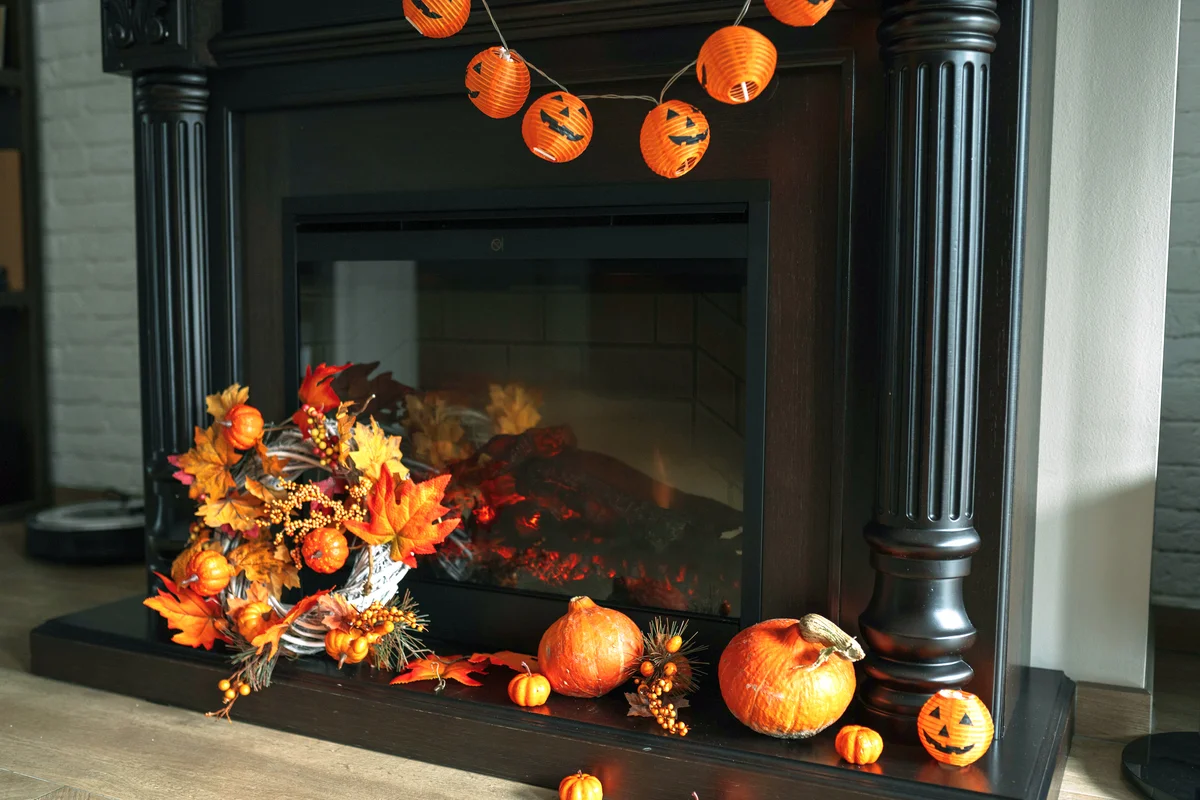 Halloween decorations on fireplace