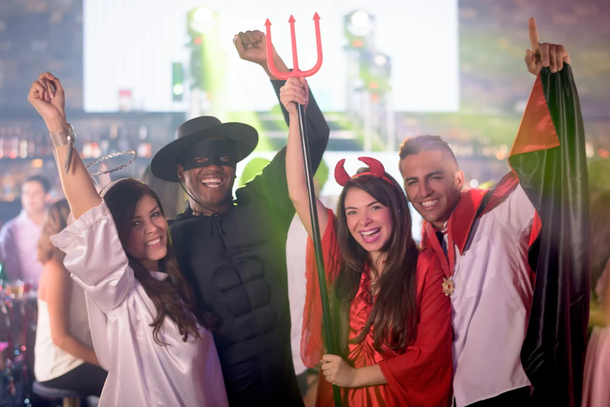 group in Halloween costumes