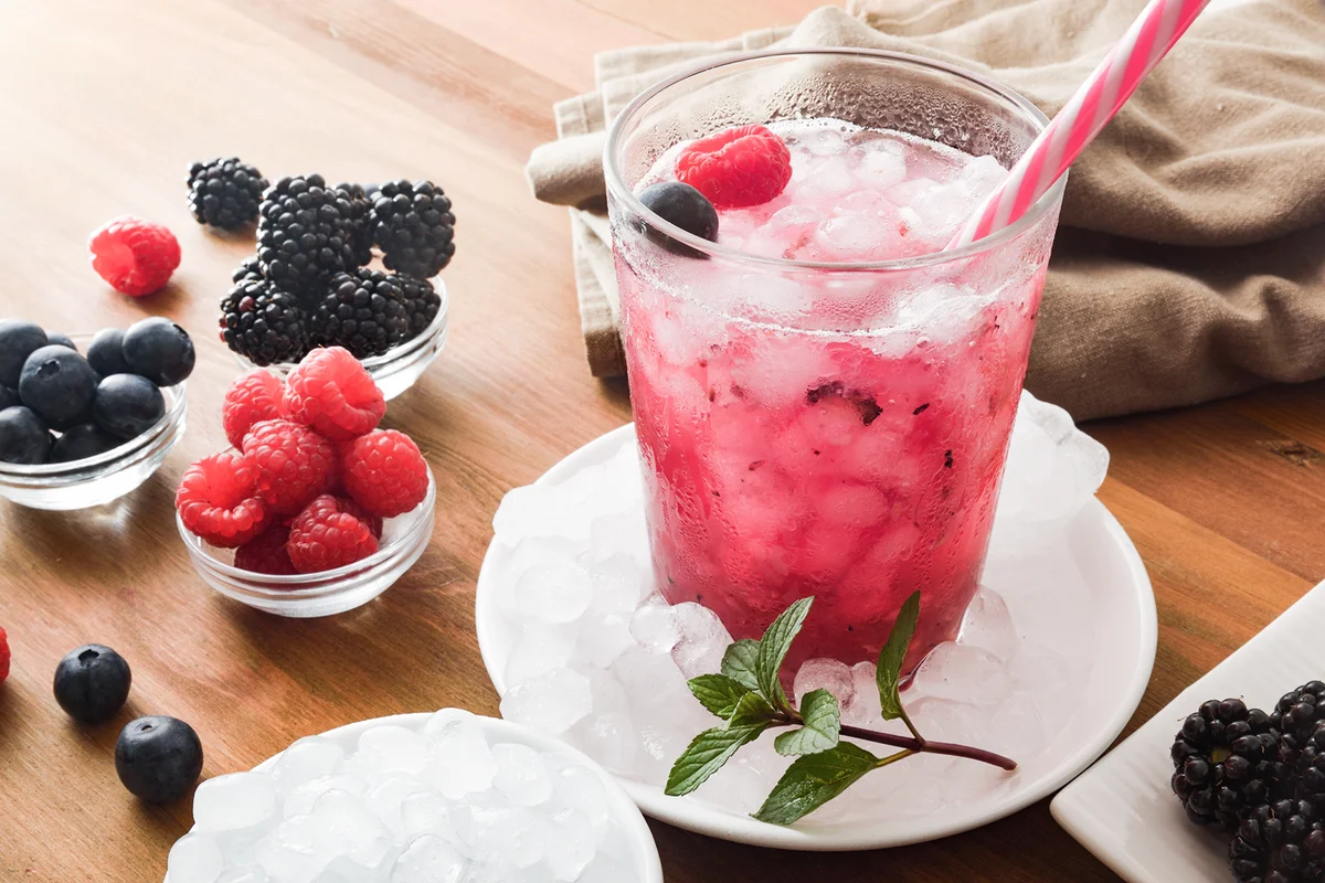 Fruit drink with blackberries, raspberries and blueberries