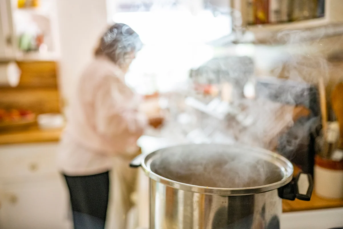 Steaming pot on stove