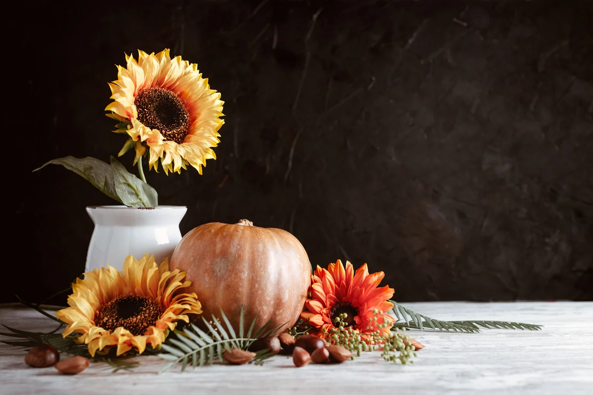 Sunflowers on fall table