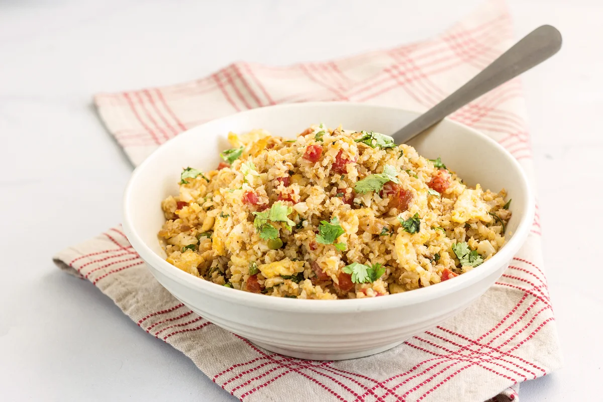 Stir-Fried Cauliflower Rice in a Bowl