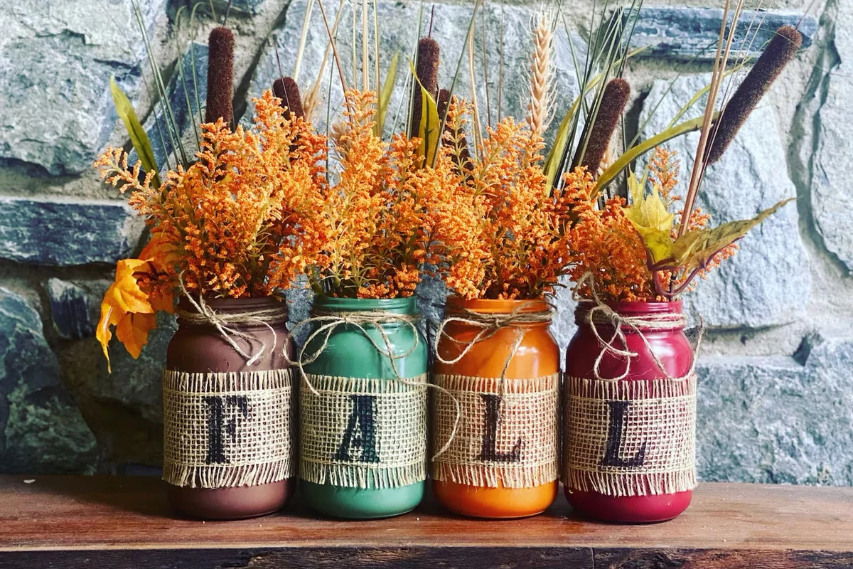Fall mason jar flower display