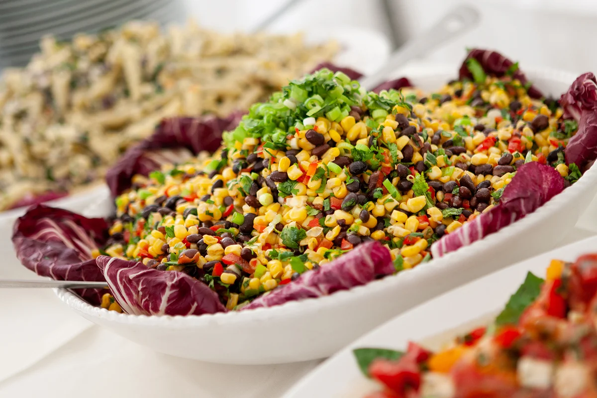 Corn and black bean salad in serving bowl