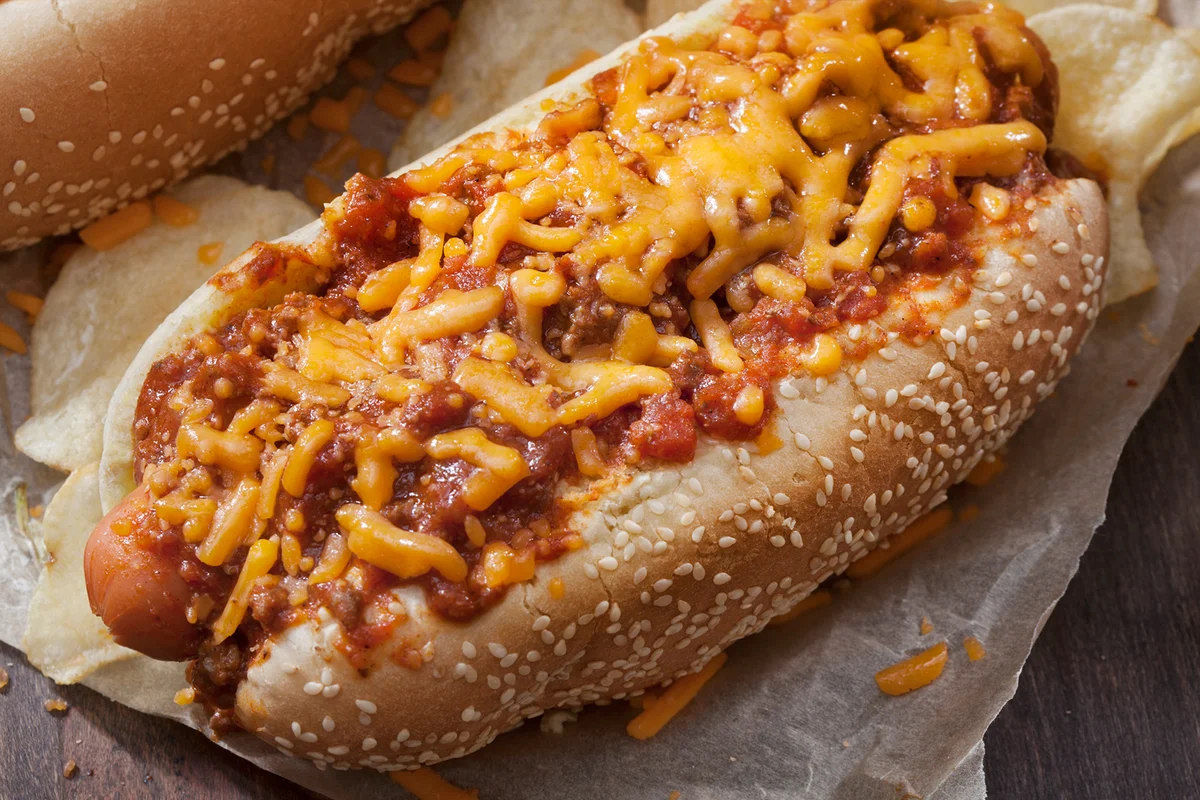 Chili and Cheese Hotdog with Potato Chips