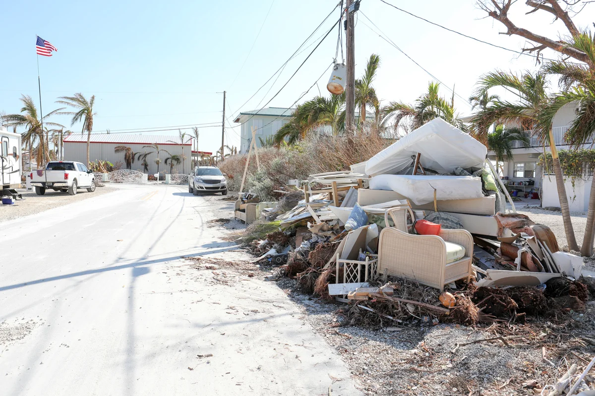 piles of flood debris