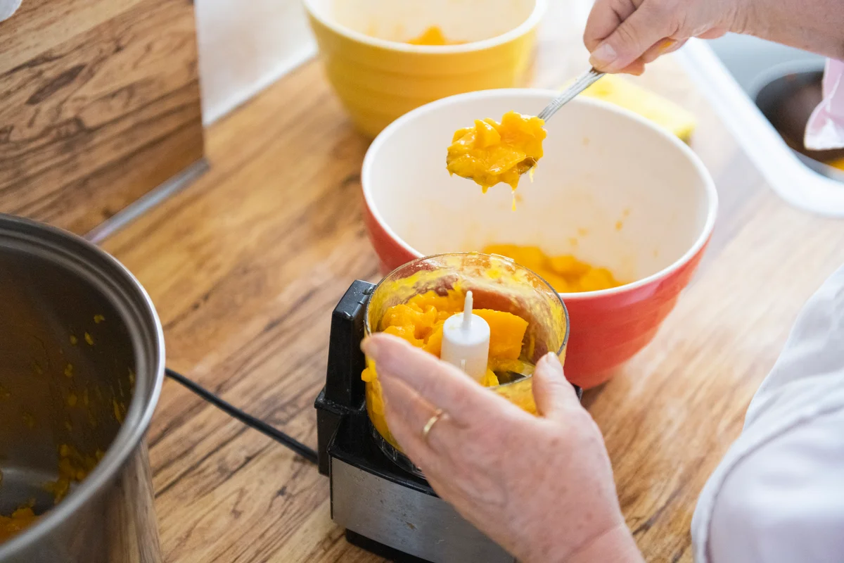 Making pumpkin puree in a food processor