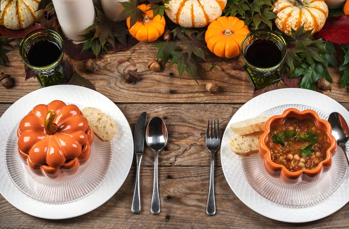 Wedding soup served in pumpkins for fall