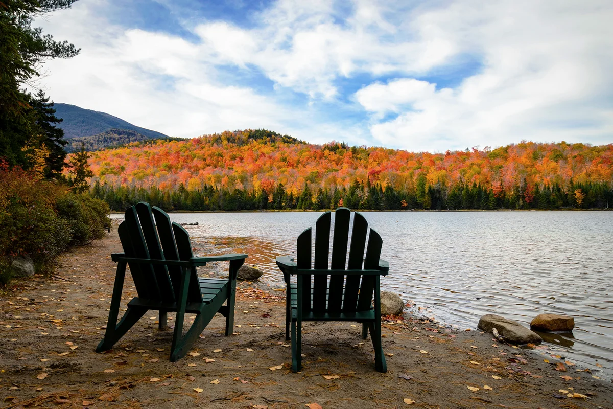 A tranquil scene at Heart Lake in the Adirondacks during the Fall.