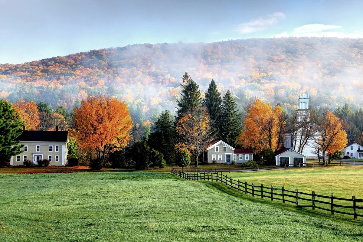 Autumn mist in the village of Tyringham in the Berkshires