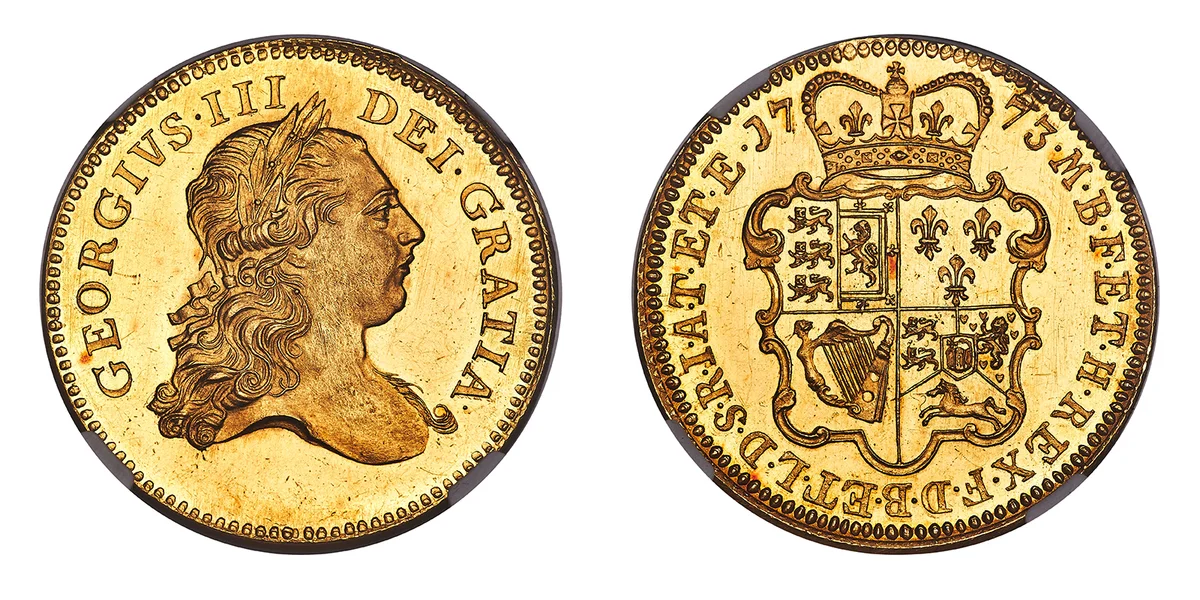 1773 George III Gold Proof Pattern 5 Guineas